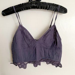 Free People FP One Cotton Bralette Crop Top with Lace Accent